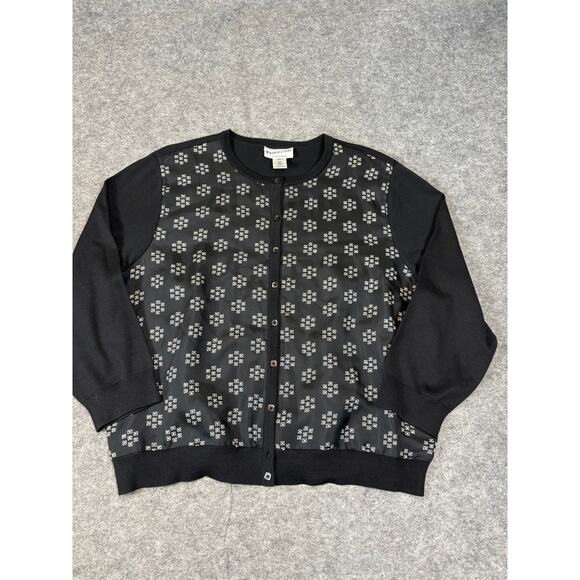 Pendleton Cardigan Women XL Black White Geometric Knit Silk Sweater Preppy Retro - Picture 1 of 5